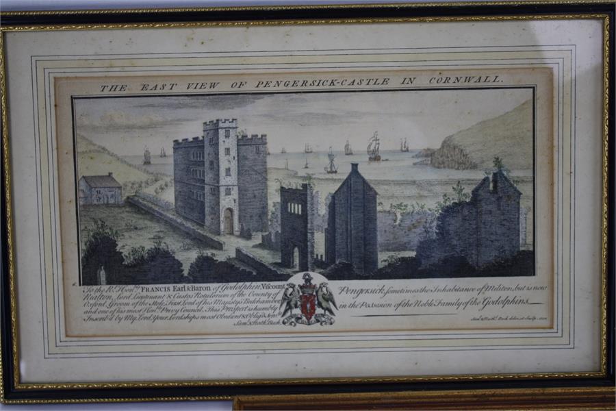 18th C. Coloured Etching of Pengersick Castle, Cornwall by Sam & Nath Buck, 1734, plus two other - Image 5 of 5