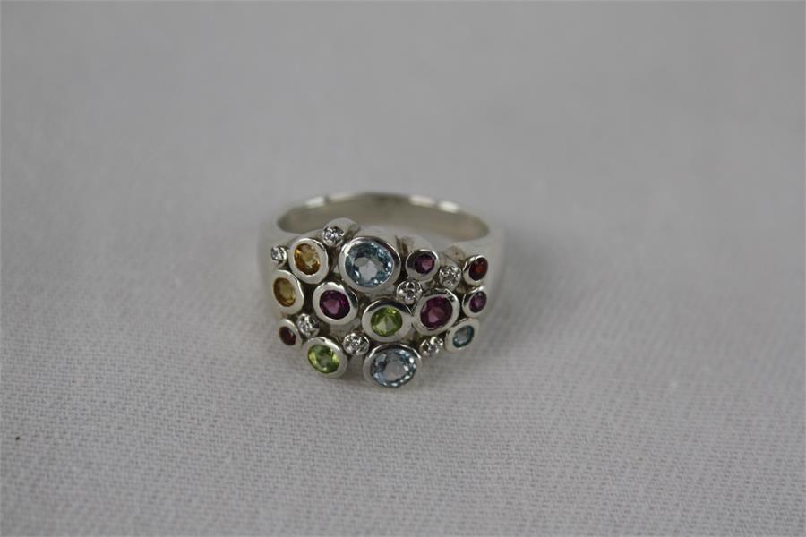 Silver ladies dress ring set semi precious stones