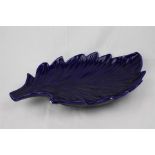 A Large Blue Glazed Pottery Platter in the Form of a Leaf