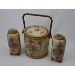 An Early 20th C. Crown Devon Fieldings biscuit barrel and two vase