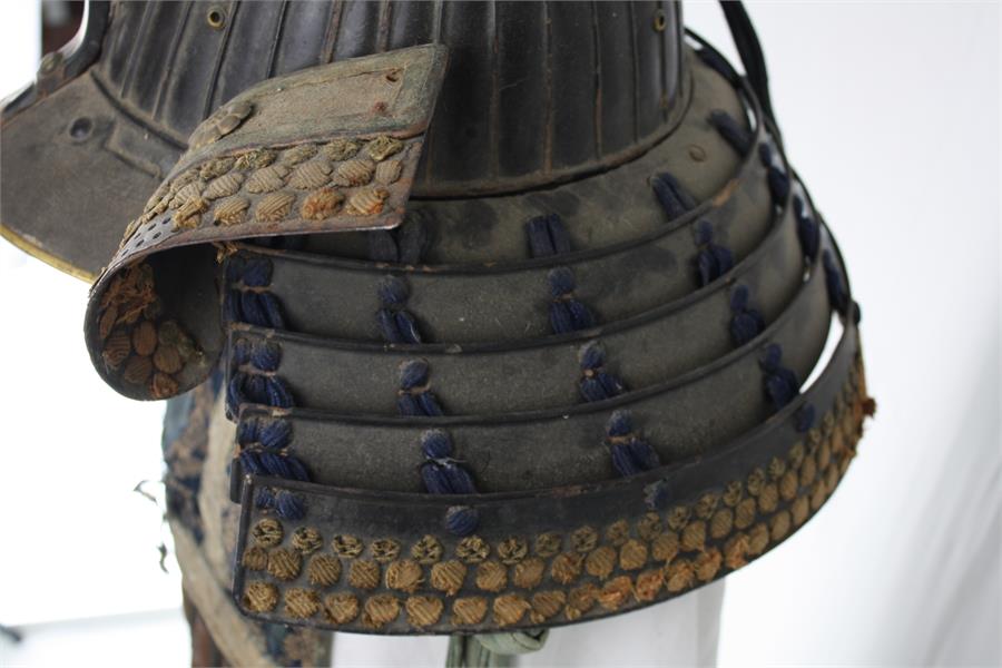 A 32 plate Suji Kabuto, Japanese Edo period with steel and silk embroidered body armour - Image 8 of 12