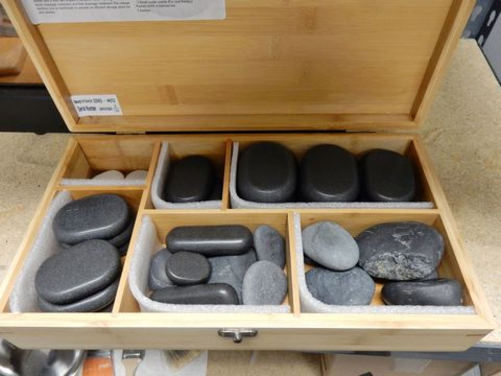 (2) 45 PC. HOT STONE SETS W/WOOD BOXES & (2) CROCK POT-STYLE WARMERS