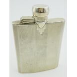 Small engine turned silver Hip Flask with screw off cover, Birmingham 1931, 11cms high,