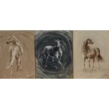 R Drury: Pair of oils on canvas of Horses with Pallet Knife Finish, signed,