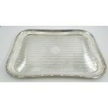 Silver oblong Dressing Table Tray with reeded border, Birmingham 1944, 29cms x 21cms (15.5ozs).