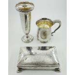 Silver baluster mug with leaf cap scroll handle, Sheffield 1956 and a silver pedestal vase,