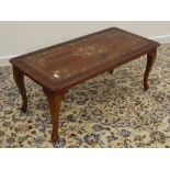 Eastern hardwood rectangular coffee table with brass and copper inlay, 104cm x 50cm,