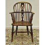 19th century elm low back Windsor armchair,