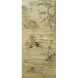 19th Century Chinese watercolour on paper of a hunting scene decorated with various figures and