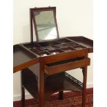 George III mahogany bedside dressing stand, double hinged top revealing compartment,