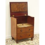 Victorian mahogany commode, double hinged top and front above two false drawers, turned feet, W60cm,