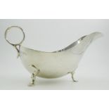 Silver sauce boat with loop handle and shaped supports, Sheffield 1928, maker James Dixon, 6.7ozs.