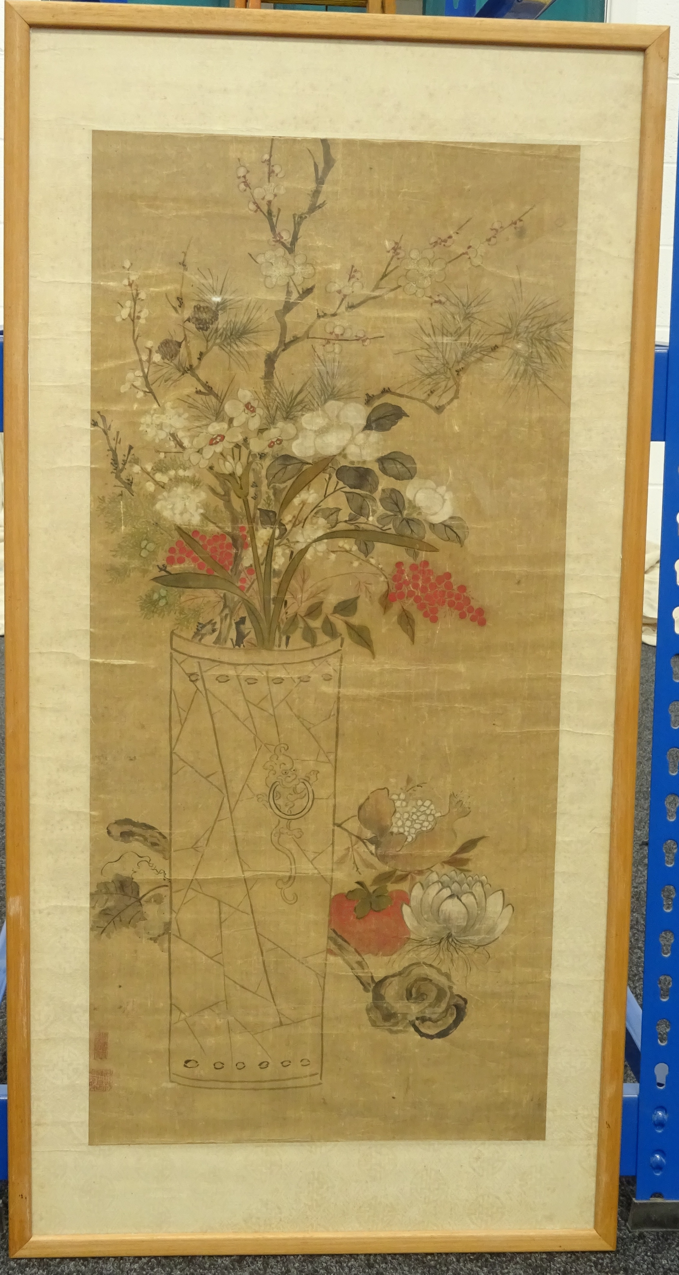 Chinese hanging scroll with a flower vase, - Image 2 of 3