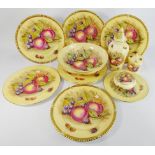 Four Aynsley Orchard Gold pattern Plates with gilt rims, 26cm diamater, three similar plates,