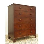 Large 19th century mahogany chest, two short and four long oak lined drawers, with banded top,