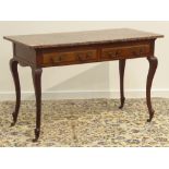 Edwardian mahogany side table, rouge marble top above two drawers,