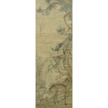 Chinese hanging scroll of a deer, peacock and pine tree,