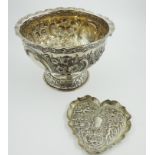 Edwardian silver Rose Bowl with embossed floral decoration on a pedestal foot, London 1901,
