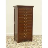 Edwardian walnut ten drawer music cabinet, W54cm, H109cm,