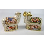 Royal Crown Derby Imari Ram Paperweight with gold stopper and an imari ewe paperweight with gold