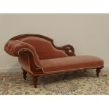 Victorian mahogany framed chaise longue, pierced and scrolled carved,