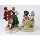 Rudolstadt Volkstedt group of two dancing figures on an oval floral encrusted base 18cm high and
