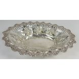 Late Victorian silver oval cake Basket with shell moulded border,