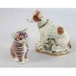 Royal Crown Derby Jack Russell Paperweight with gold stopper and a kitten paperweight with gold