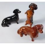 Beswick model of a Dachshund No.1460 in black and tan, another in tan and another Dachshund No.