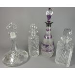 A hobnail cut and amethyst glass Decanter with silver collar,