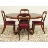 Victorian figured walnut loo table, oval tilt top,