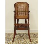 19th century mahogany child's bergère high chair with removable platform base, four splay supports,