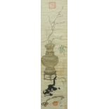 Chinese Kang Xi scroll of a cat and a vase,