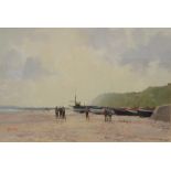 Michael J Coates (British 1937-): Beached Fishing Boats, watercolour signed, 34cms x 51cms.