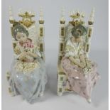 Pair of Lladro Figures of children each with flowers and seated in a throne like chair 28cm high