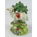 19th Century Staffordshire figure of a sheep and lamb in bocage, the reverse inscribed "Walton",