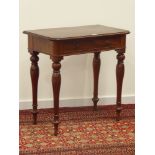 Victorian mahogany side table, moulded top with rounded corners, single drawer, on turned supports,