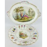 Meissen oval Cabaret Tray decorated with classical figures in a garden setting within a moulded and