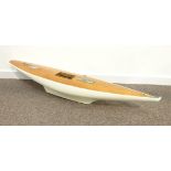 Model pond Yacht with painted hull and wooden decking 122cm long Condition Report &