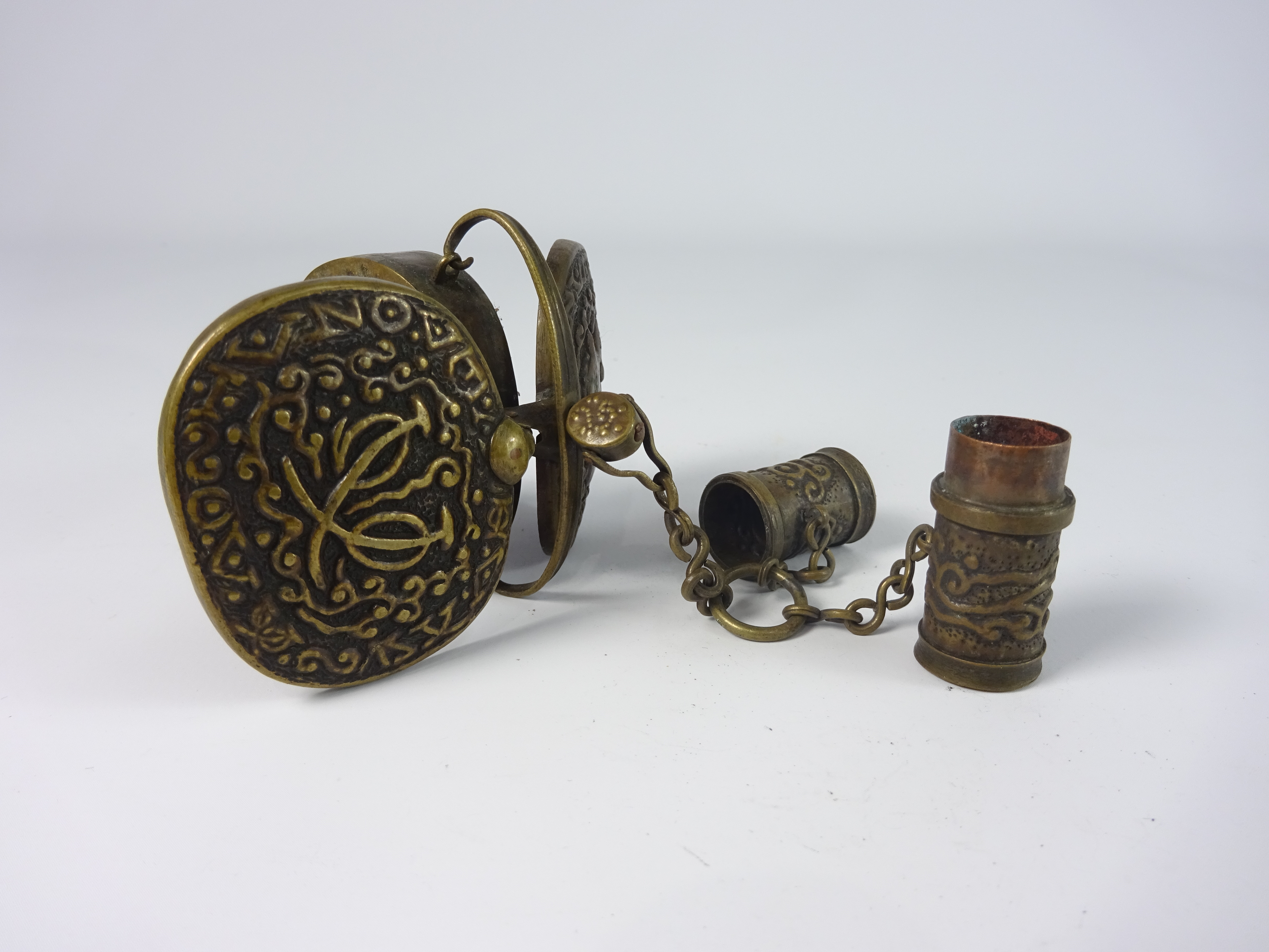 19th Century Tibetan or Japanese metal box and cover together with a cylindrical container, - Image 4 of 4