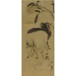 Chinese hanging scroll with three rams and finger citrons,