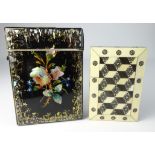 19th Century ivory visiting card case with shell inlaid decoration 9cm high,