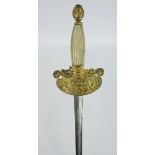 French Court Sword the blade engraved with a stand of arms and with makers name,