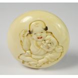 19th Century Japanese Manju ivory Netsuke carved with a figure and with signature to the reverse