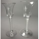 18th Century Cordial Glass with bell shaped bowl and cotton twist stem on a circular foot,