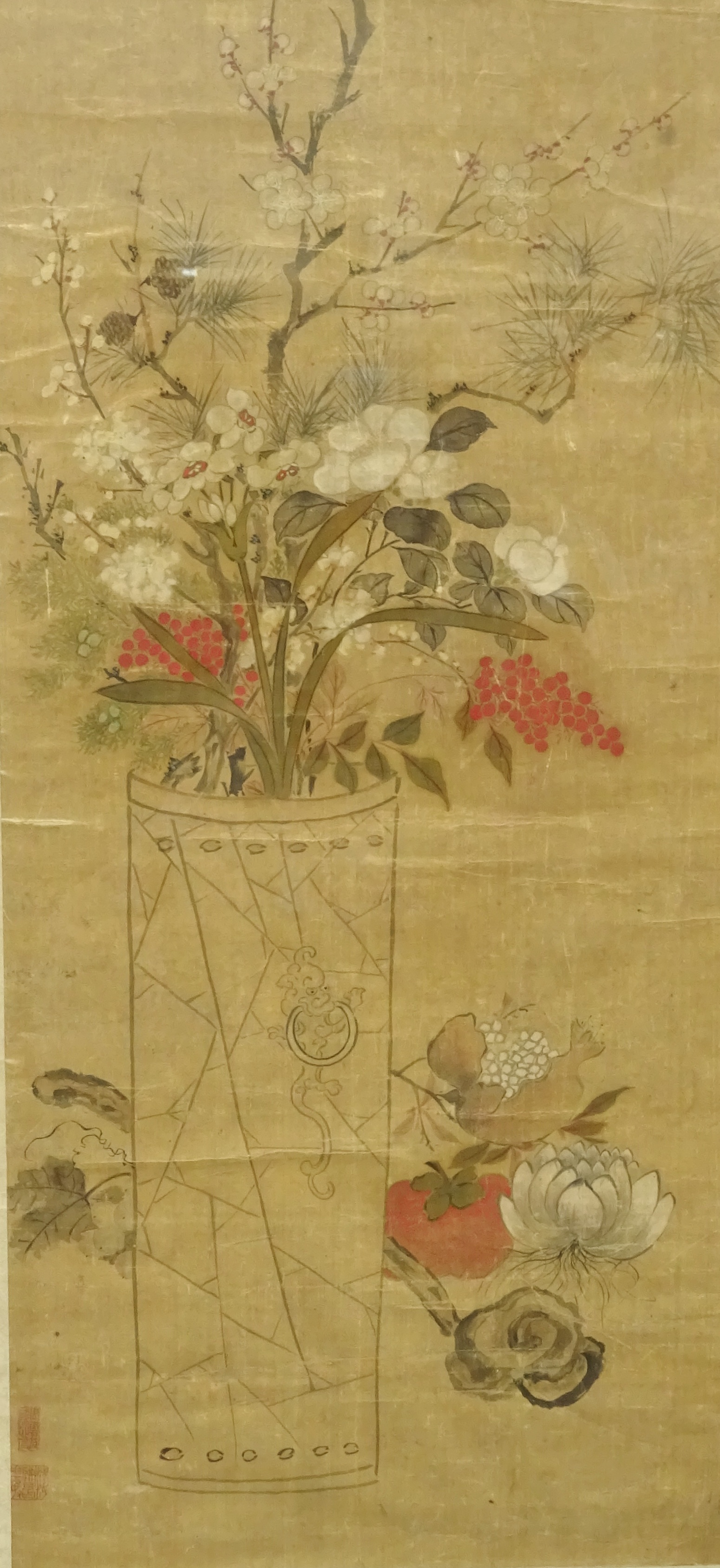 Chinese hanging scroll with a flower vase,