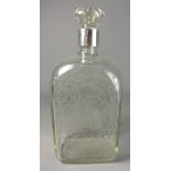 18th Century etched glass wine bottle with figure and floral decoration and compressed mushroom