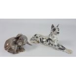 Royal Copenhagen Figure of a Great Dane No.1679, 22cm long and another of a puppy No.102 11ccmlong.