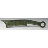 Chinese bronze archaistic knife money with inscription 18cm long - Roger Soame Jenyns Collection