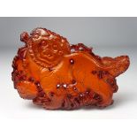Chinese amber pendant with animal carving 7cm wide - Roger Soame Jenyns Collection